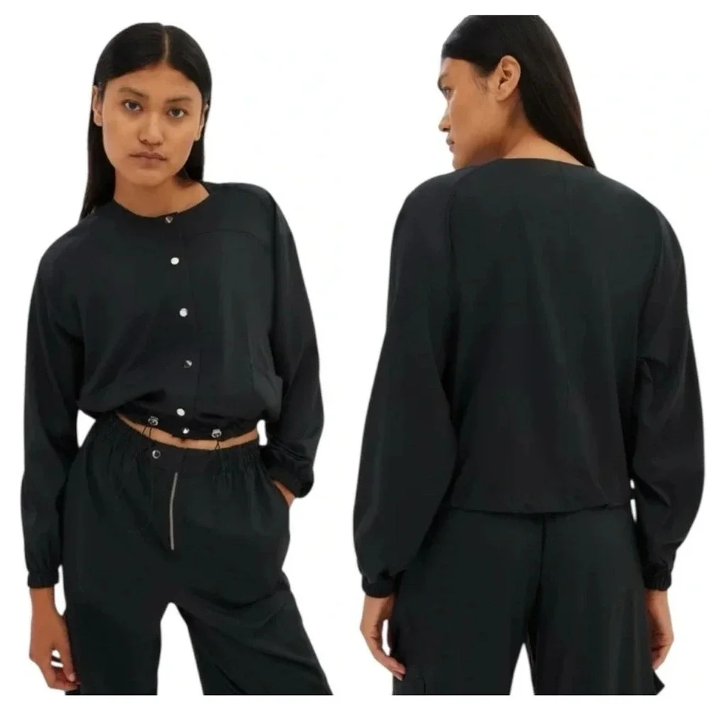 Girlfriend Collective Raquel Snap Front‎ Cropped Jacket Black Large 2022-JB-LG